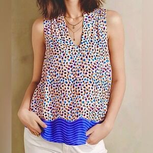 Maeve Anthropologie, Sleeveless V Neck Speckled Dot Print Top, Women's Size 8